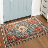 Lahome Boho Tribal Area Rug - 2x3 Distressed Small Entryway Rug Doormat Bohemian Faux Wool Non-Slip Washable Low-Pile Floor Carpet for Indoor Front Entrance Kitchen Bathroom image 0